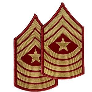 1 Set US Marine Corps Sergeant Major, Gold/Red Embroidered, 6-5/8"H x 3-5/8"W